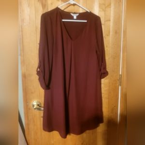 MED. Sized DECREE Maroon sheer Tunic Dress w/Slip 100% polyester